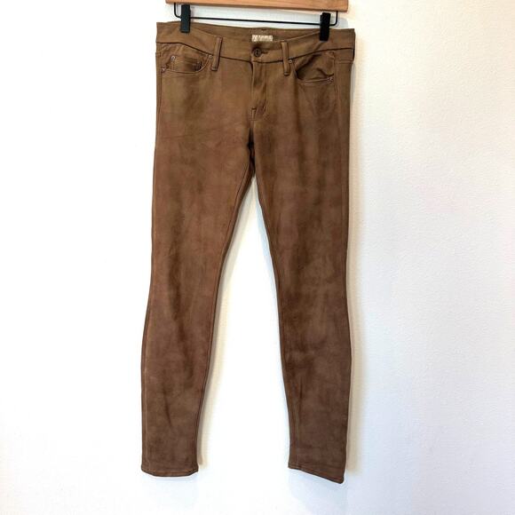 MOTHER The Looker Skinny Faux Suede Pants – "Crackle Tan" Brown Wash Size 28 - Picture 2 of 12